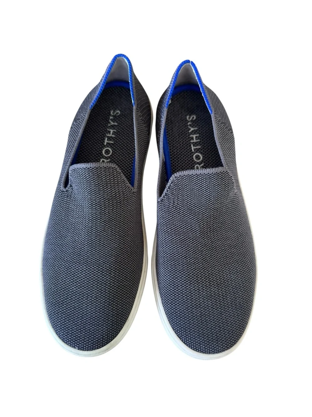 Rothy’s The Loafer Gray Knit Slip On Flats Blue Trim Women’s Size 7